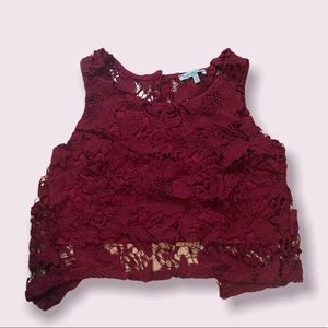 Red flower mesh crop top with slit back/open back 🌺-Size S